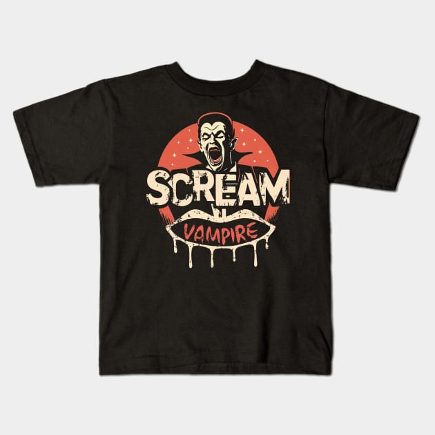 Vintage Halloween Vampire Scream Kids T-Shirt by fupi